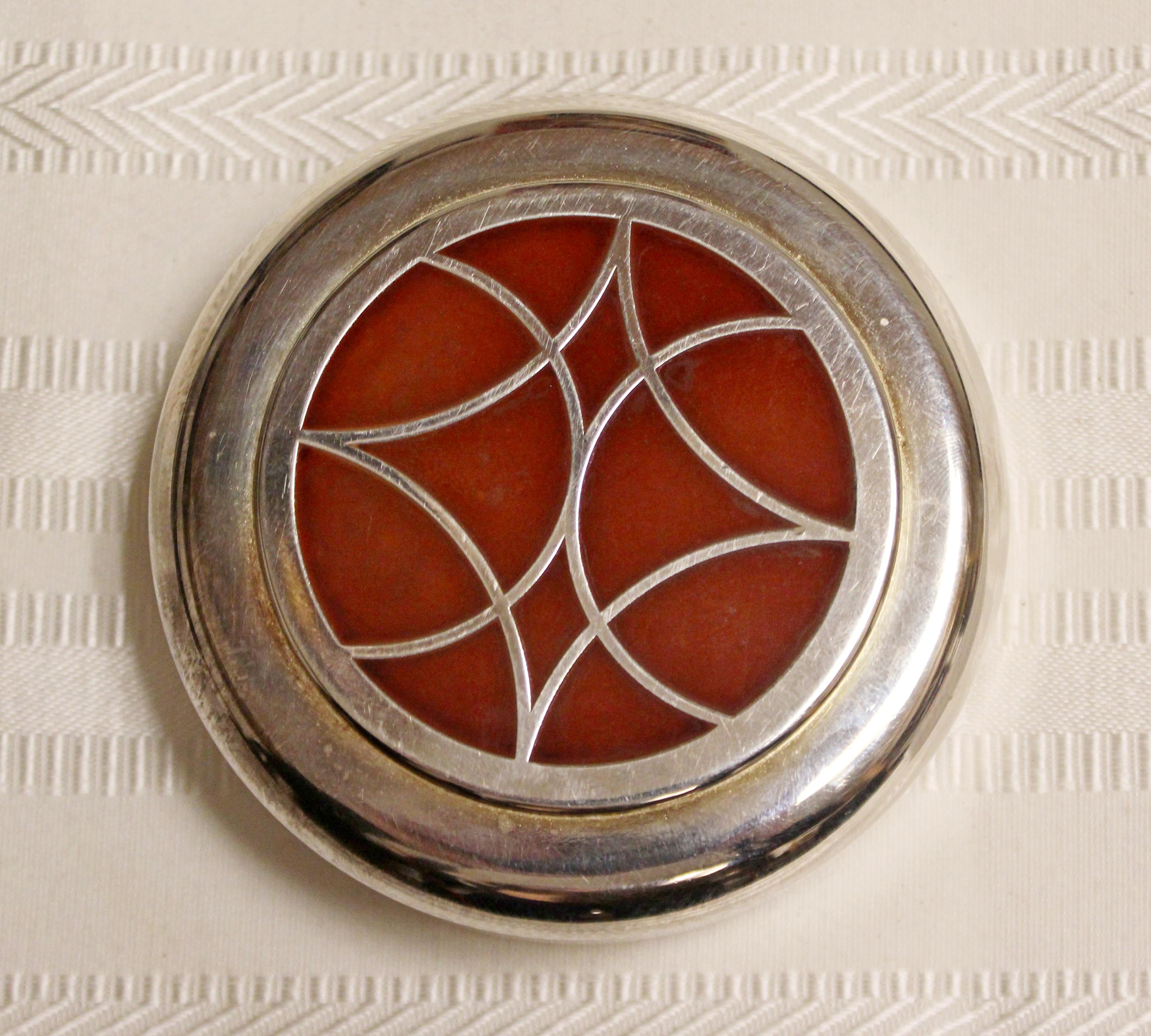 French Antique Art Deco Nouveau Christofle France Silver Inlaid Talisman Circular Box