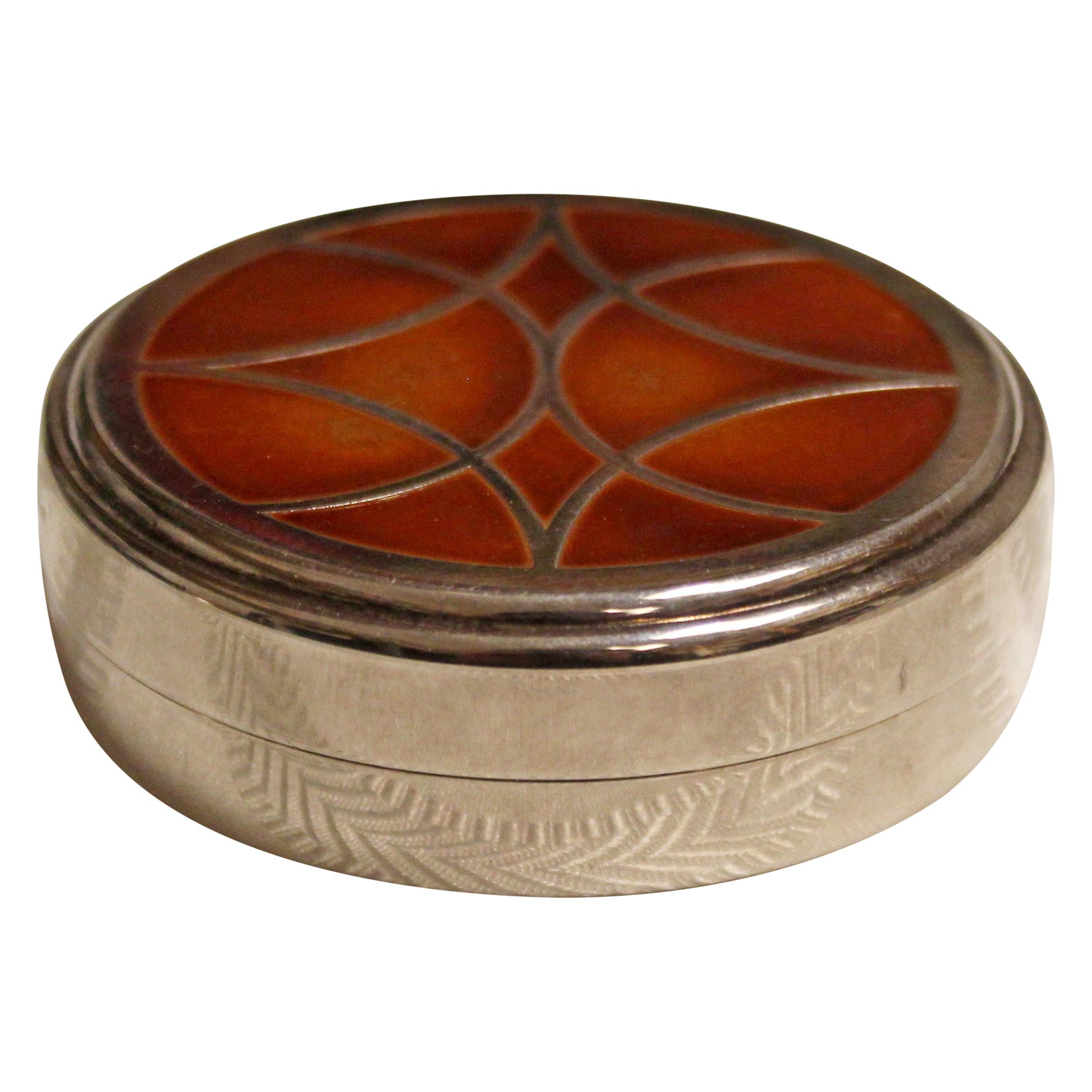 Antique Art Deco Nouveau Christofle France Silver Inlaid Talisman Circular Box