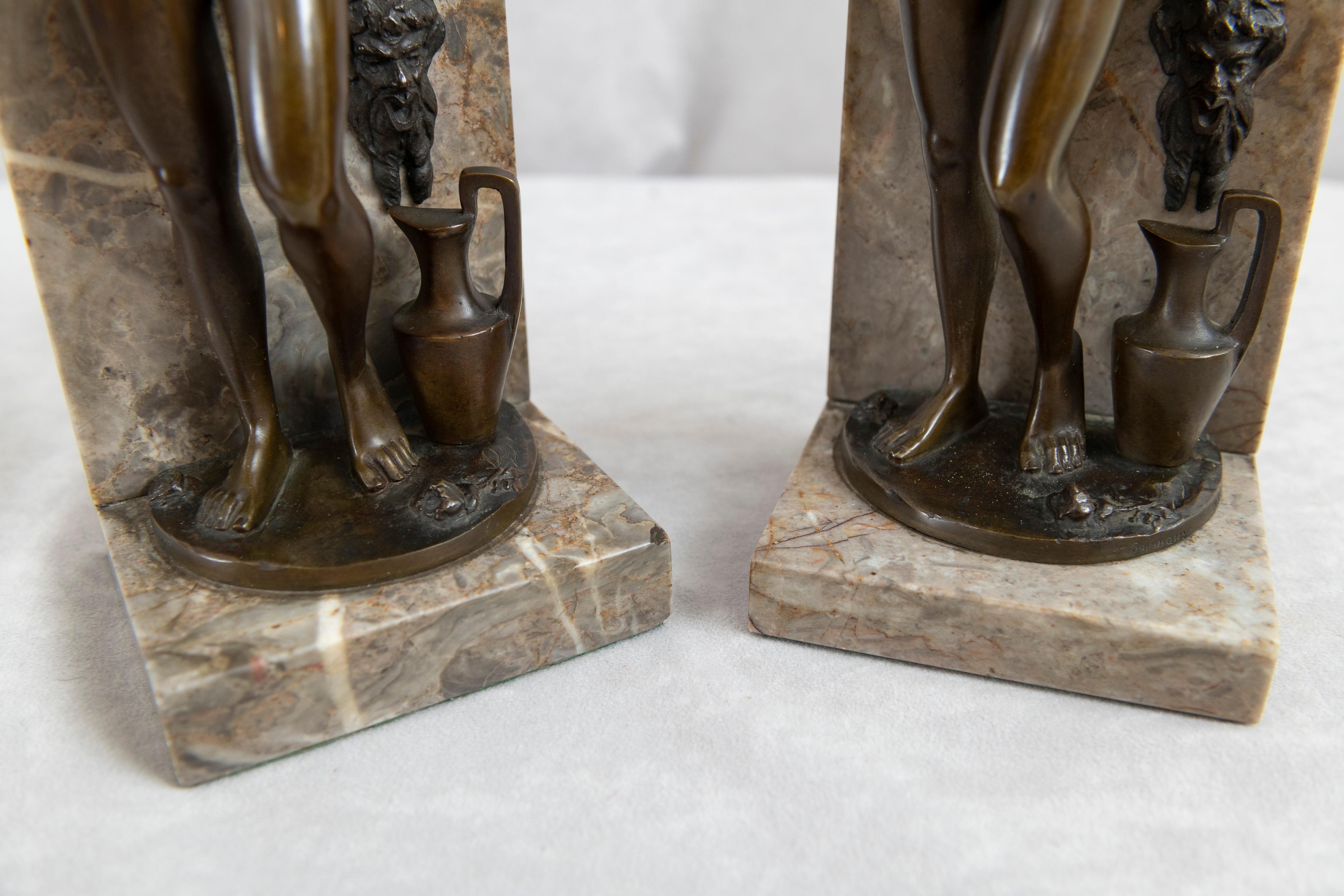Antique Art Deco/Nouveau Pair of German Bronze & Marble Bookends, Signed 1