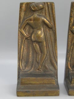 Antique Art Deco Nude Lady Woman Figural Cast Brass Bookends Hubley Era