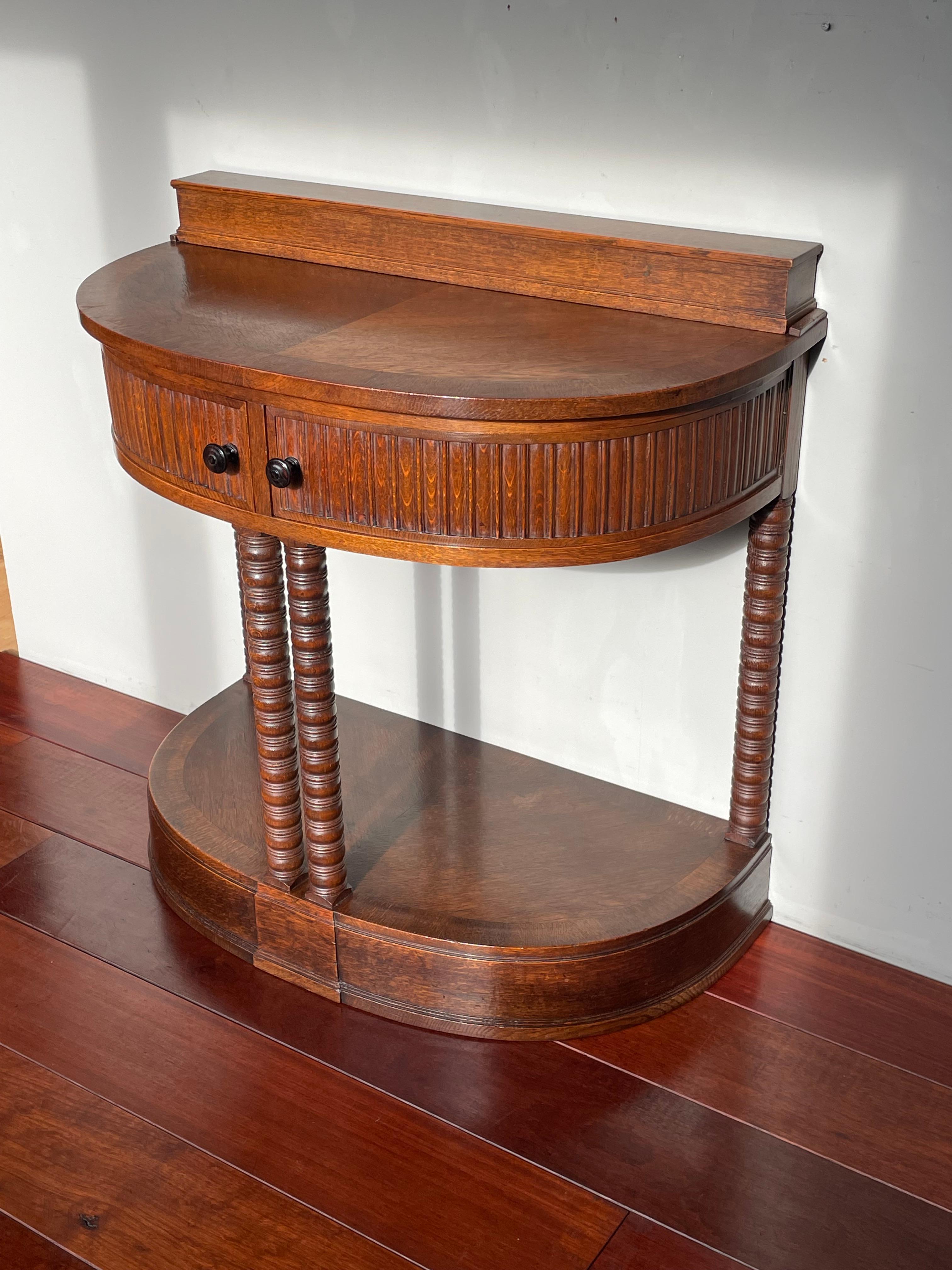 Antique Art Deco Oak Side / Console Table with Rounded Drawers and Great Patina For Sale 3