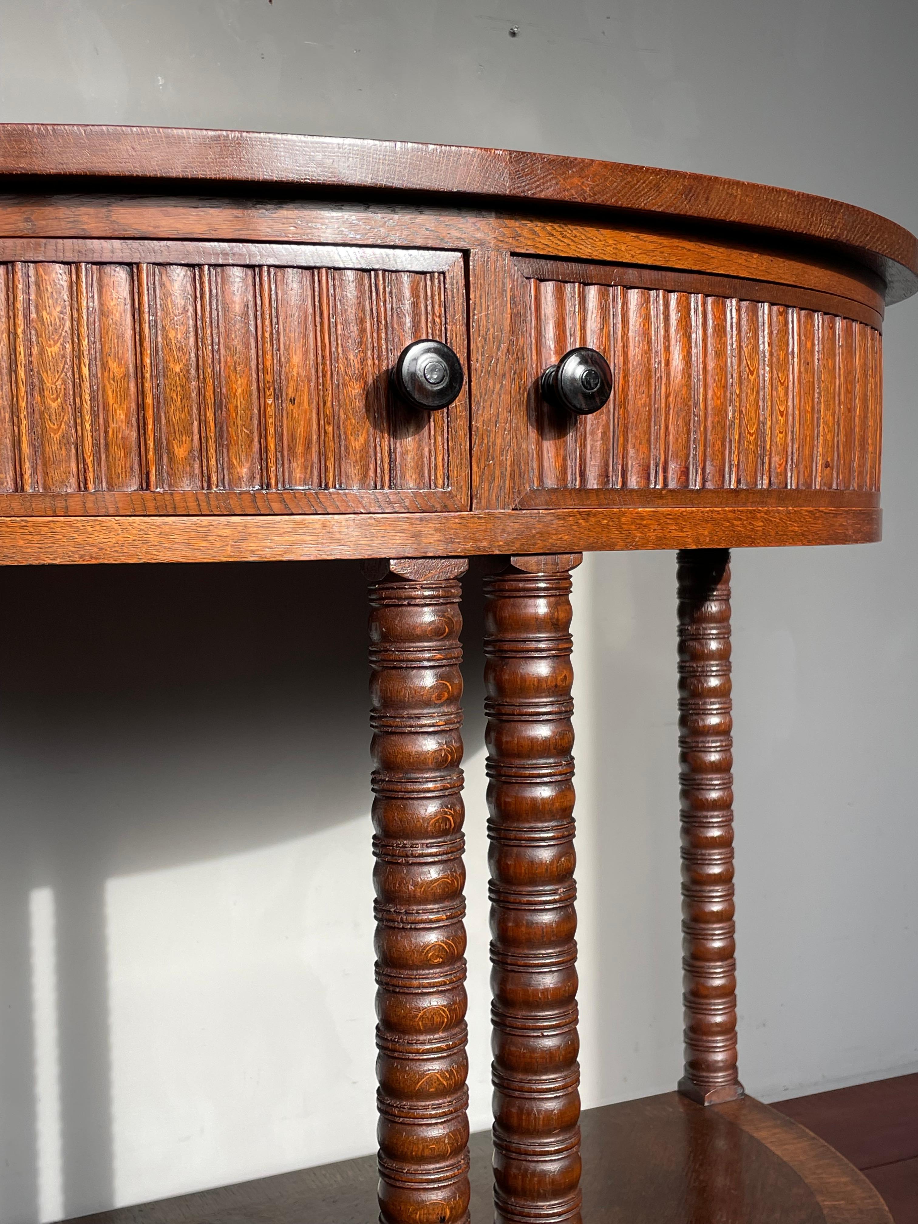 Antique Art Deco Oak Side / Console Table with Rounded Drawers and Great Patina For Sale 6