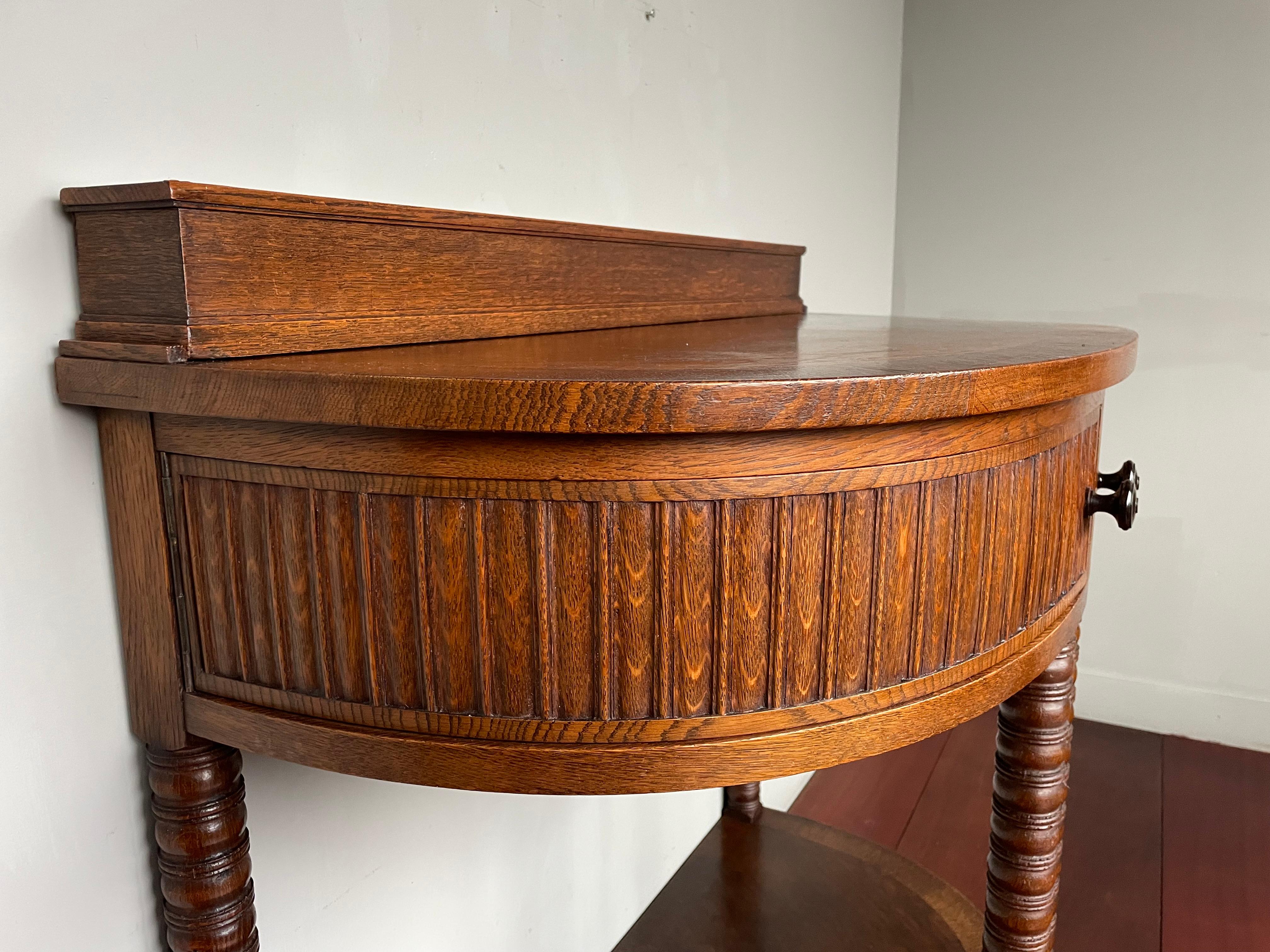 20th Century Antique Art Deco Oak Side / Console Table with Rounded Drawers and Great Patina For Sale