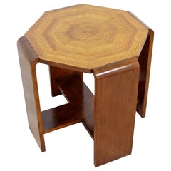 Antique Art Deco Octagon Wood Side End Table, 1940s