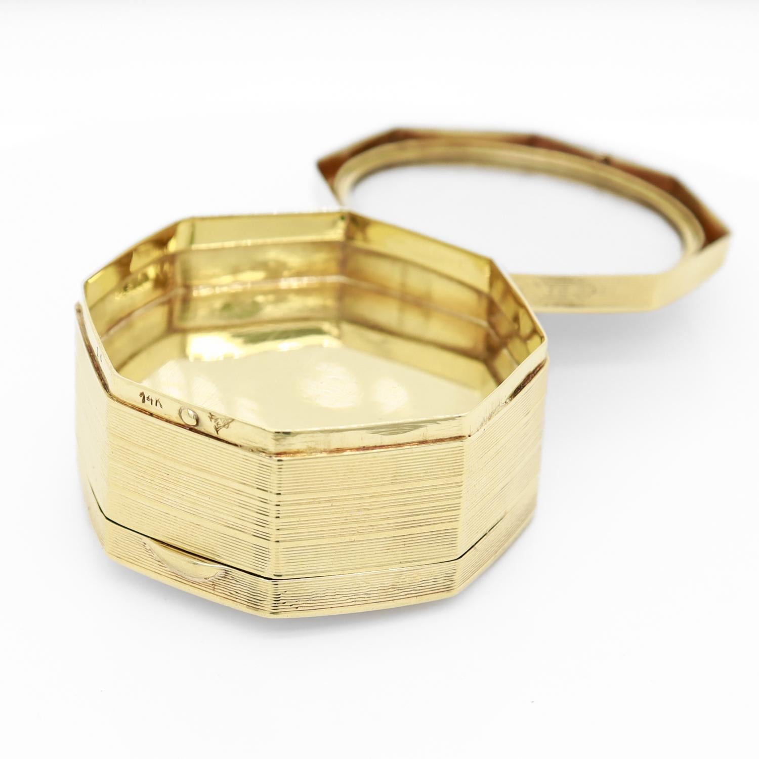 Antike achteckige, achteckige Art-Déco-Damen-Doppel kompakte 14k Gold Damen-Kollektion 9