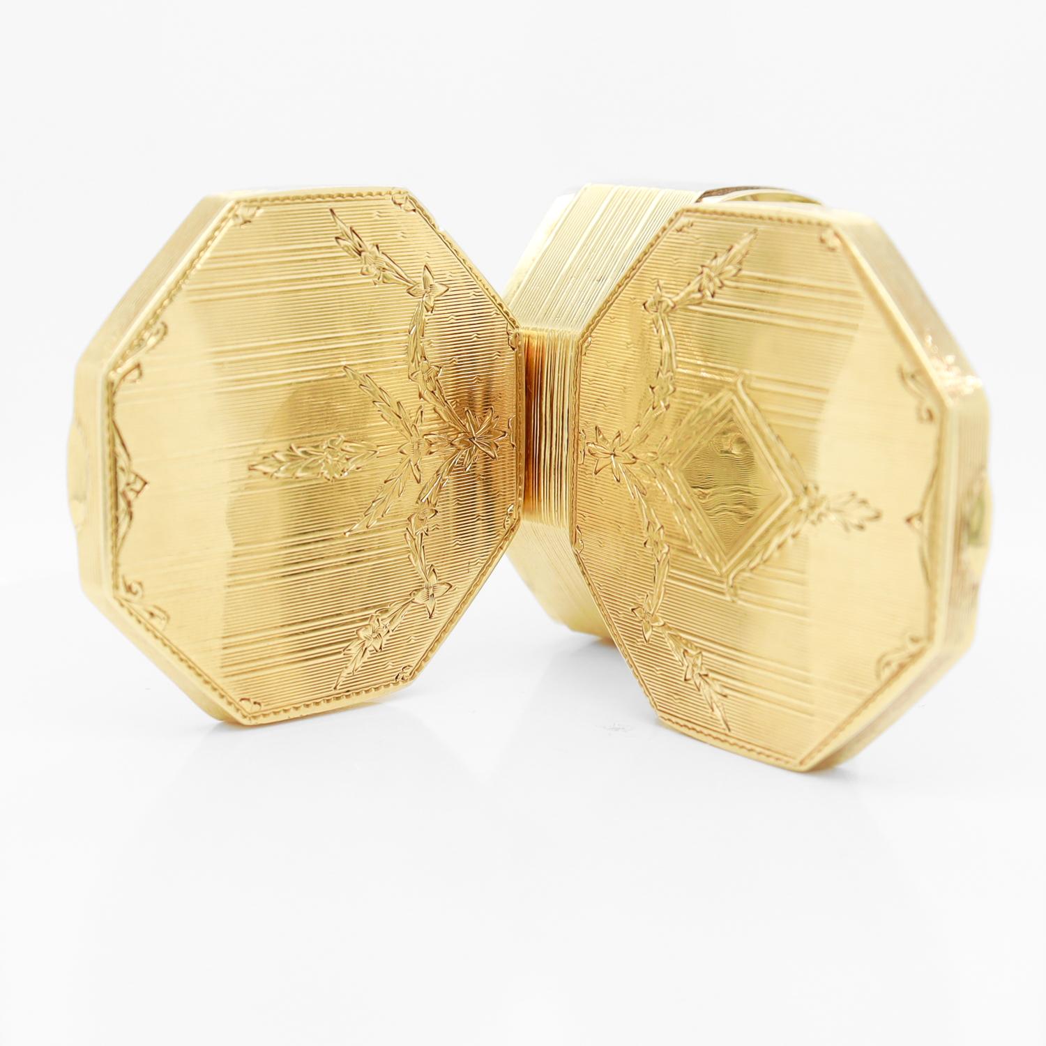 Antike achteckige, achteckige Art-Déco-Damen-Doppel kompakte 14k Gold Damen-Kollektion 13