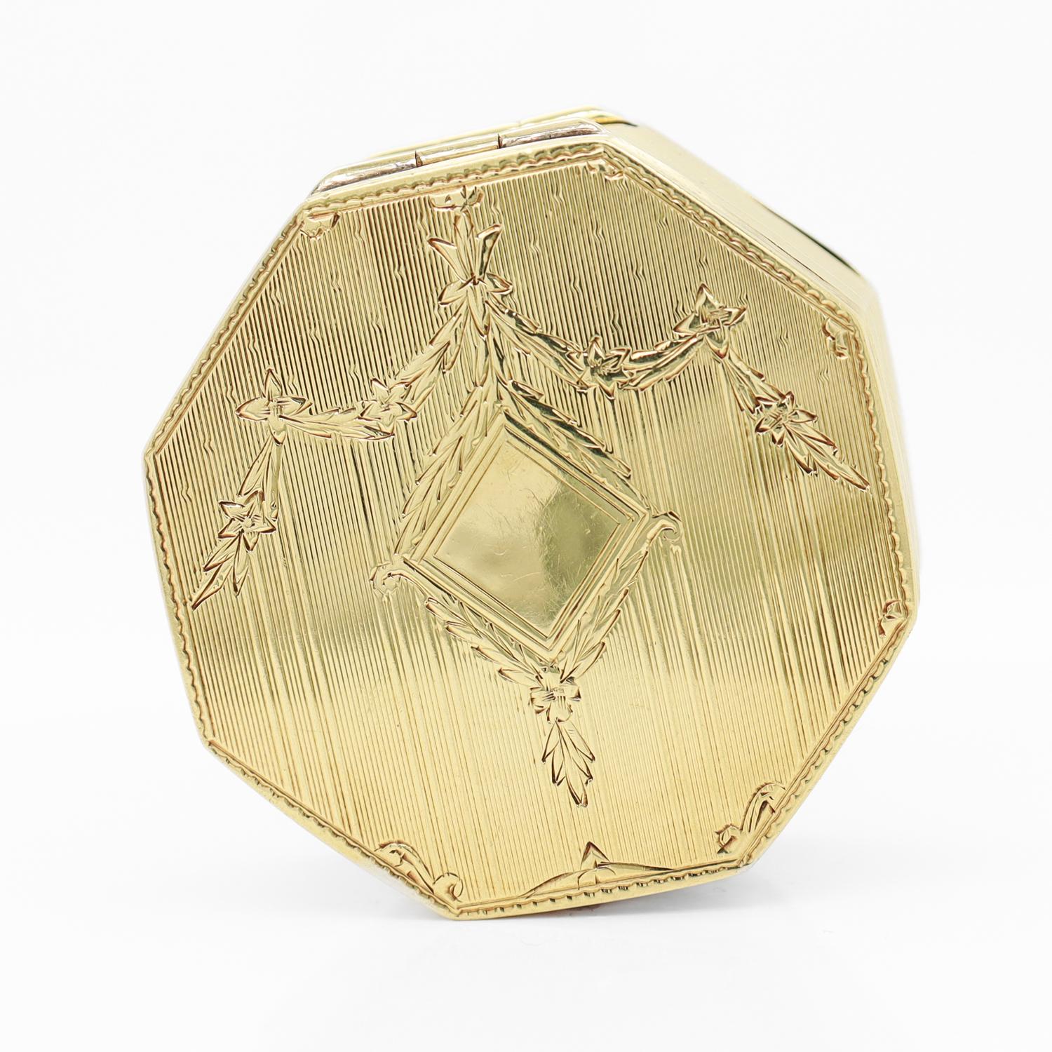Antike achteckige, achteckige Art-Déco-Damen-Doppel kompakte 14k Gold Damen-Kollektion (Art déco)
