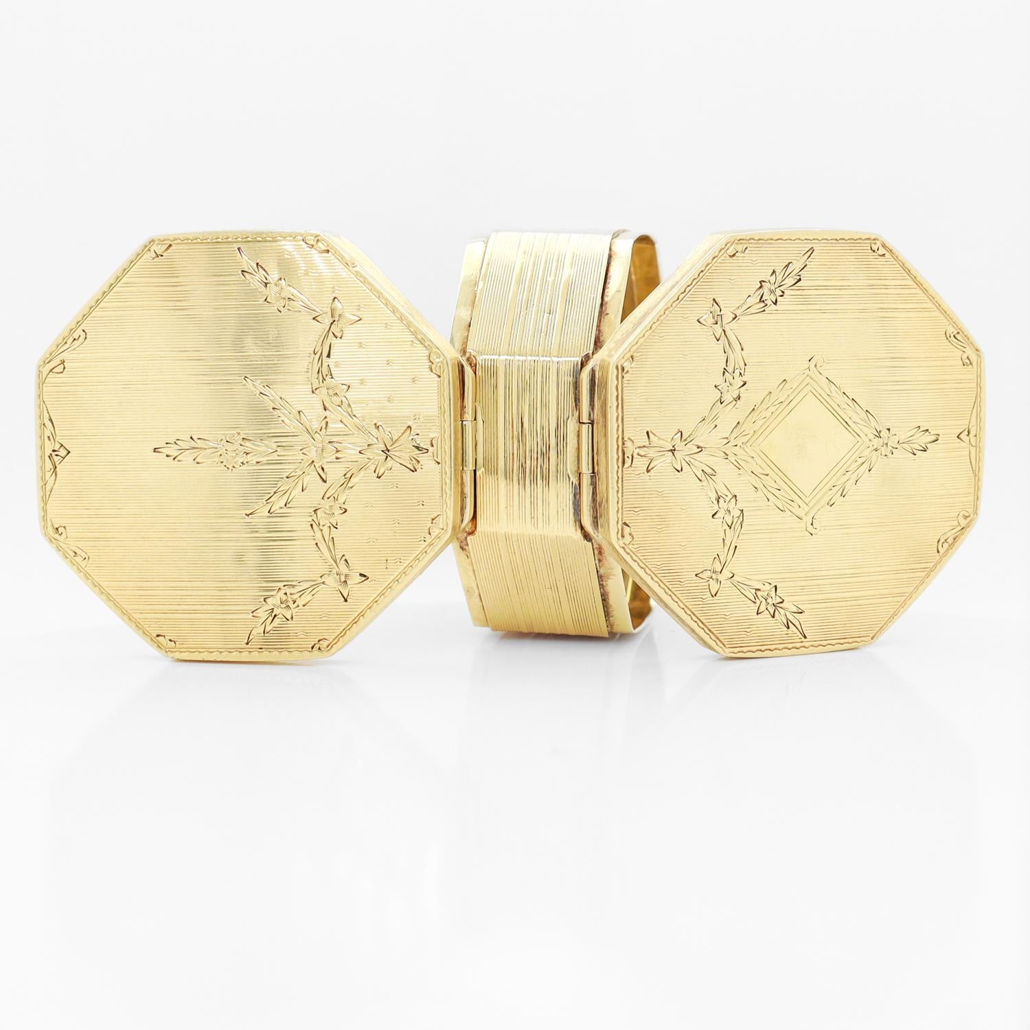 Antike achteckige, achteckige Art-Déco-Damen-Doppel kompakte 14k Gold Damen-Kollektion 1