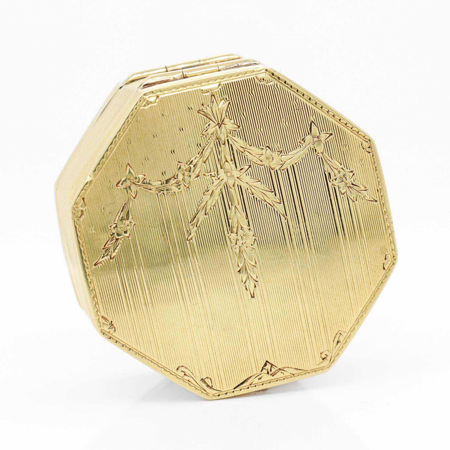 Antike achteckige, achteckige Art-Déco-Damen-Doppel kompakte 14k Gold Damen-Kollektion 3