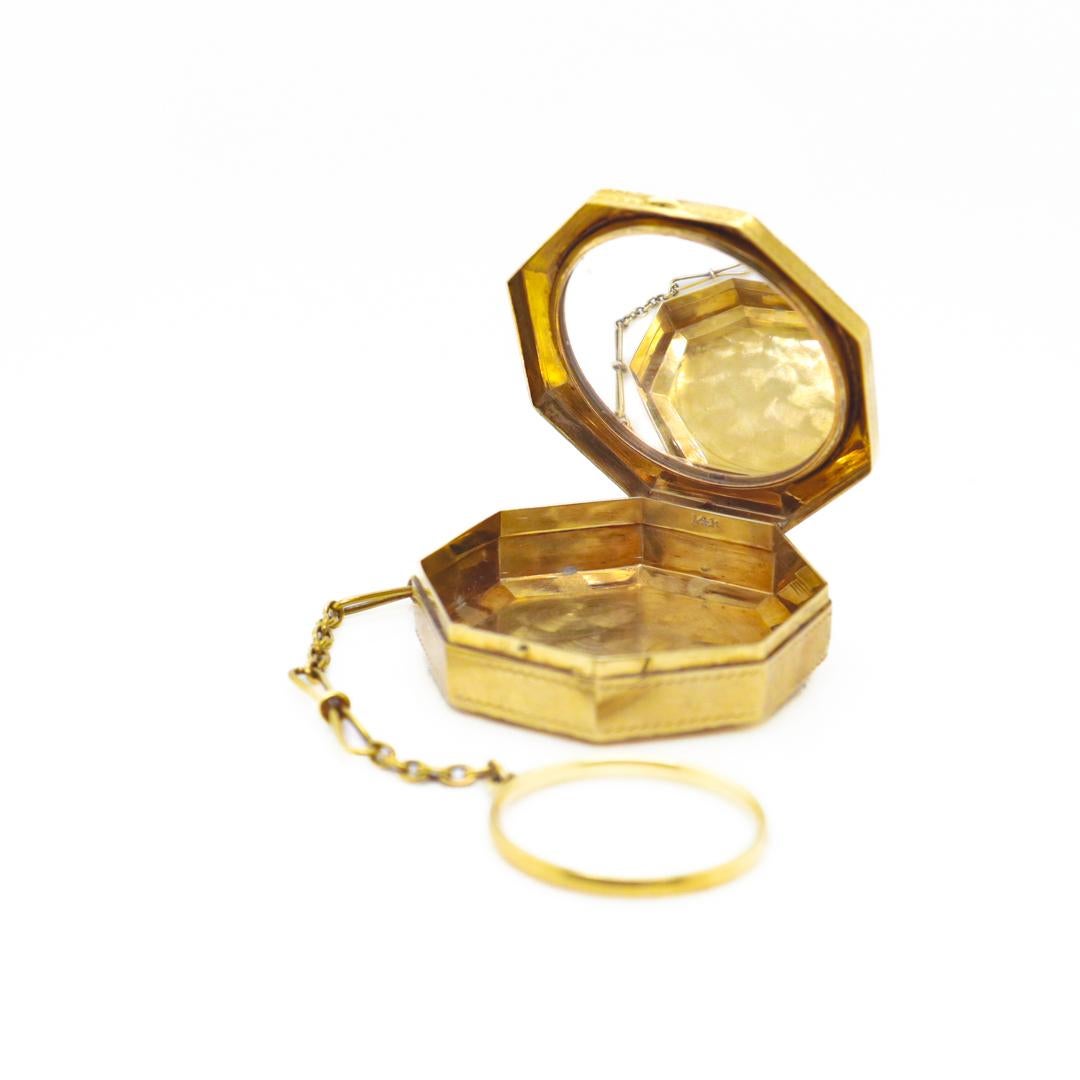 Antique Art Deco Octagonal 14k Gold Ladies' Finger Ring Compact For Sale 6