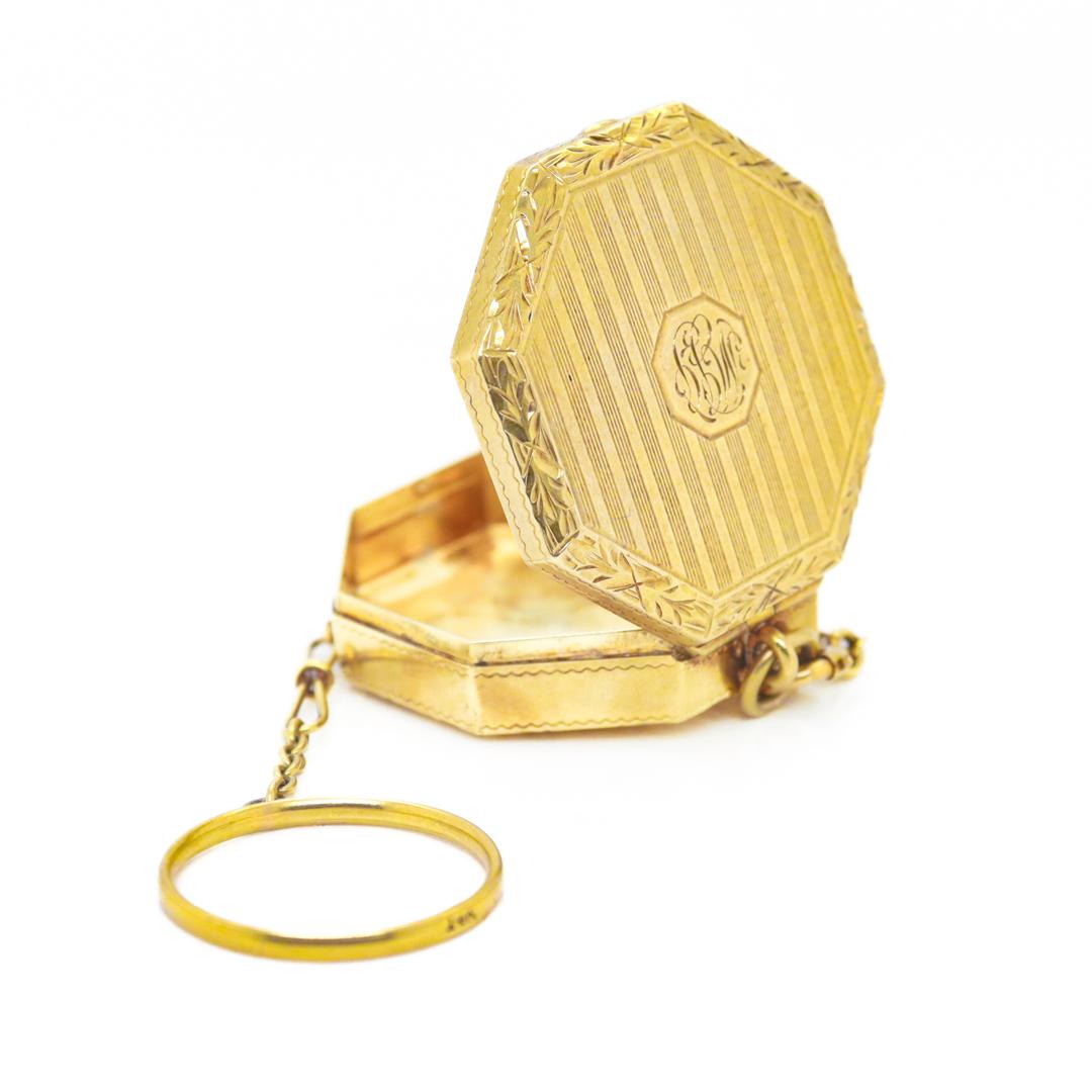 Antique Art Deco Octagonal 14k Gold Ladies' Finger Ring Compact 8