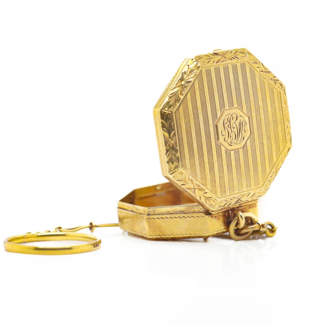 Antique Art Deco Octagonal 14k Gold Ladies' Finger Ring Compact For Sale 9