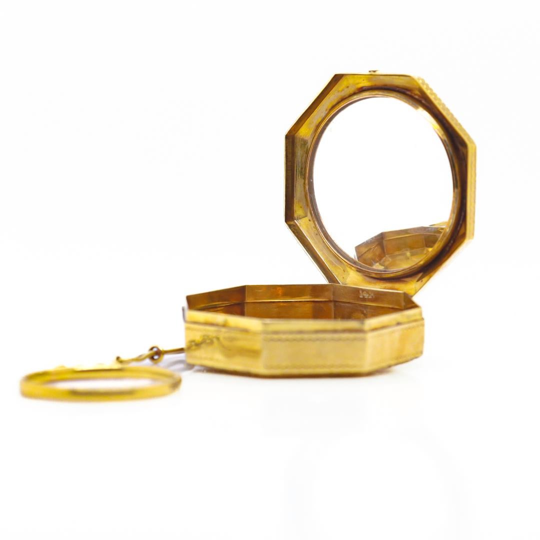 Antique Art Deco Octagonal 14k Gold Ladies' Finger Ring Compact For Sale 10