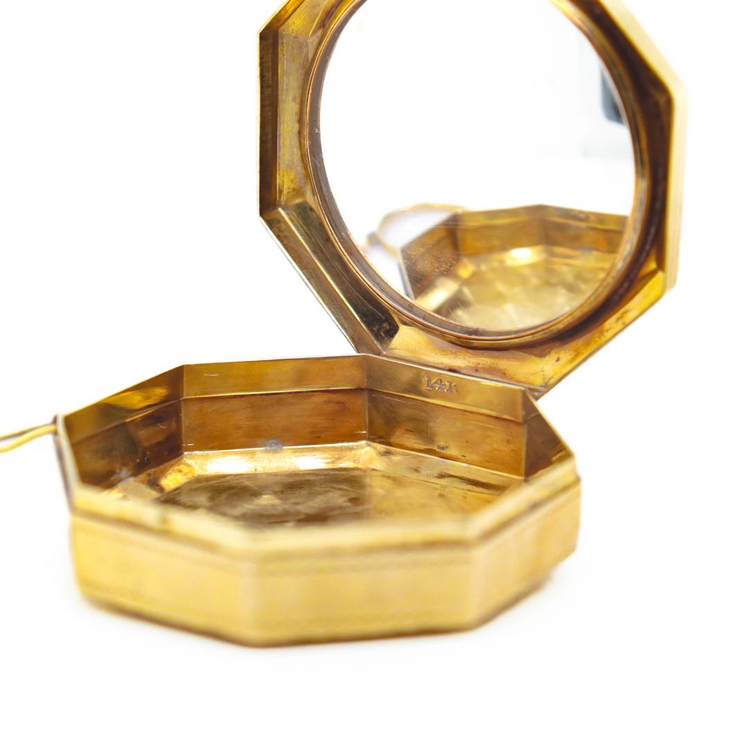 Antique Art Deco Octagonal 14k Gold Ladies' Finger Ring Compact For Sale 12