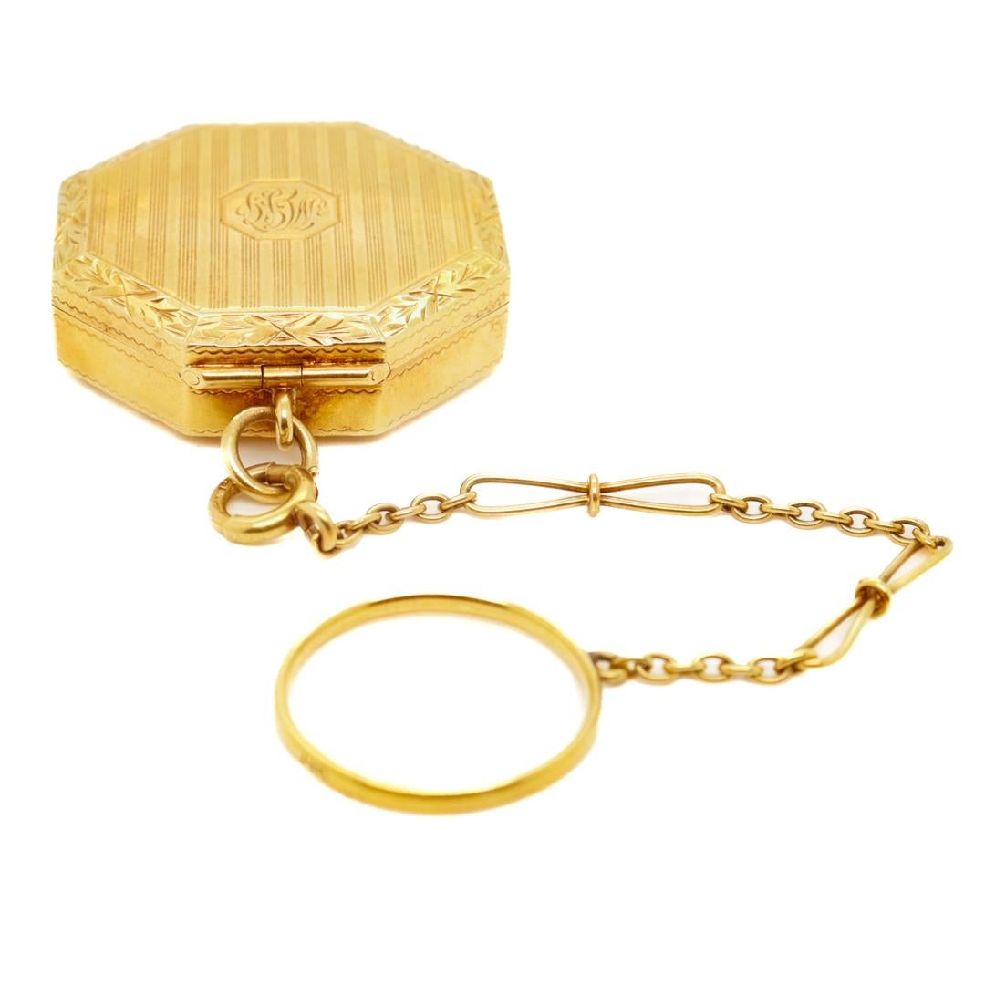 Antique Art Deco Octagonal 14k Gold Ladies' Finger Ring Compact For Sale 1