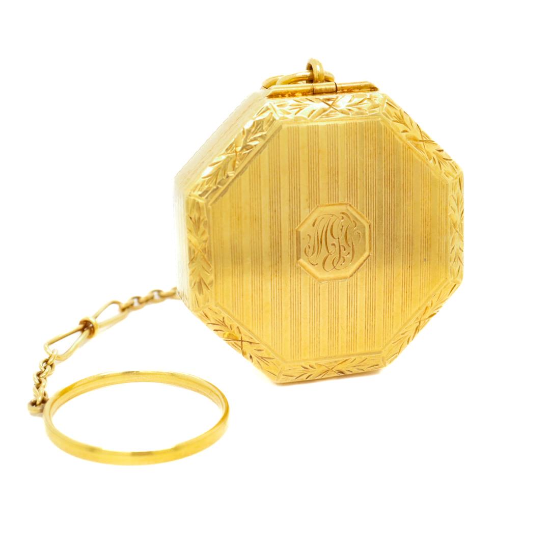 Antique Art Deco Octagonal 14k Gold Ladies' Finger Ring Compact For Sale 3