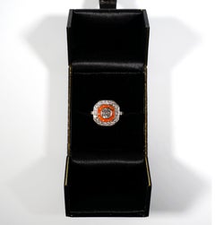 Antique Art Déco Octagonal Diamond & Coral Platinum Cocktail Ring, France c 1930