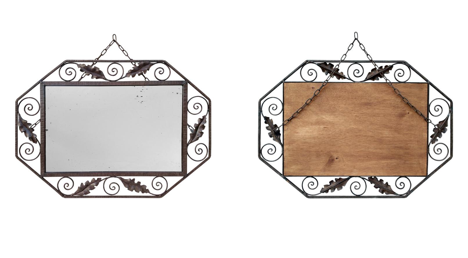 Forged Antique Art Deco Octagonal Wrought Iron Mirror, 1932 For Sale