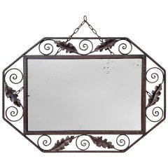 Antique Art Deco Octagonal Wrought Iron Mirror, 1932