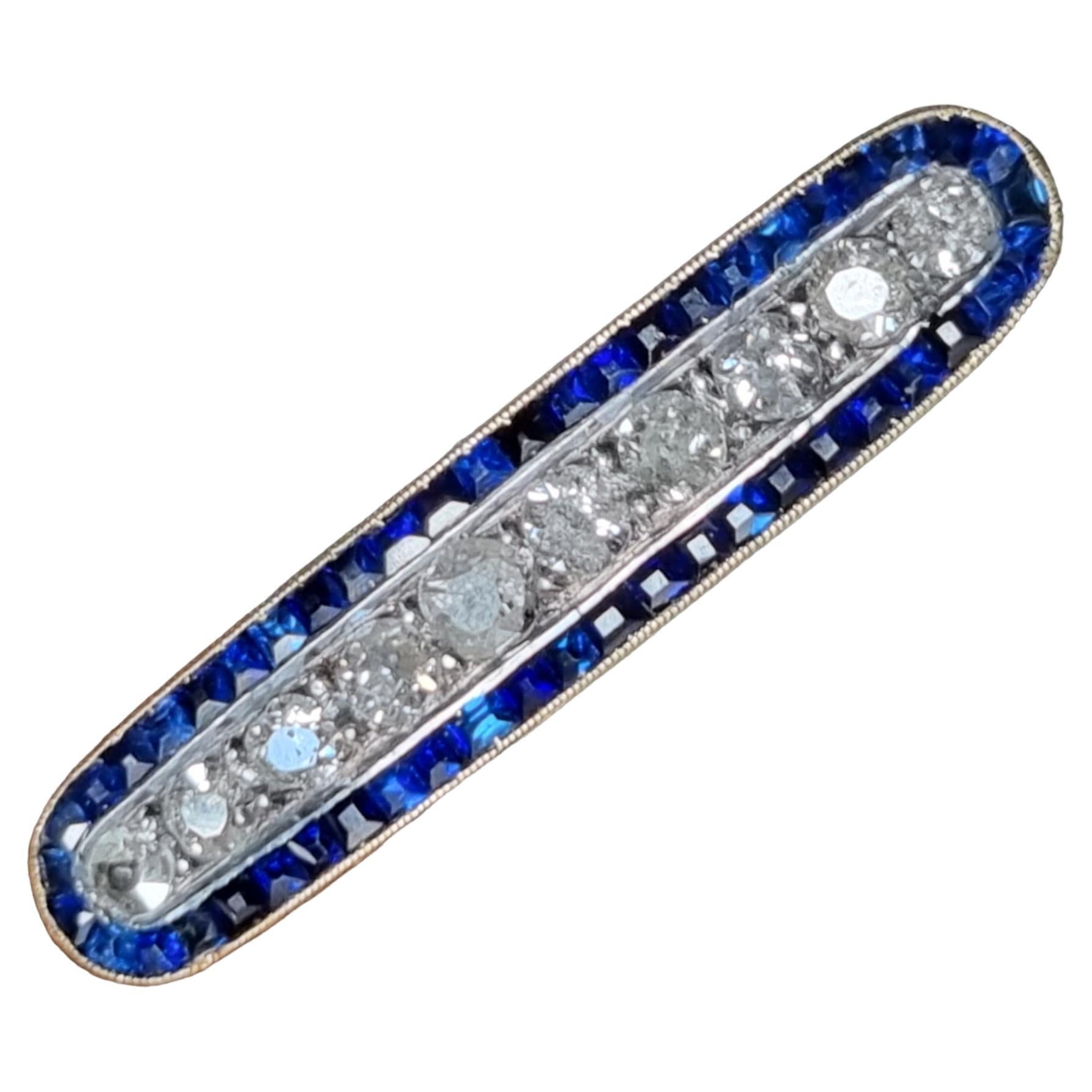 Antique Art Deco Old Cut Diamond and Blue Sapphire Bar Brooch 'Early 20th C'