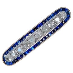Antique Art Deco Old Cut Diamond and Blue Sapphire Bar Brooch 'Early 20th C'