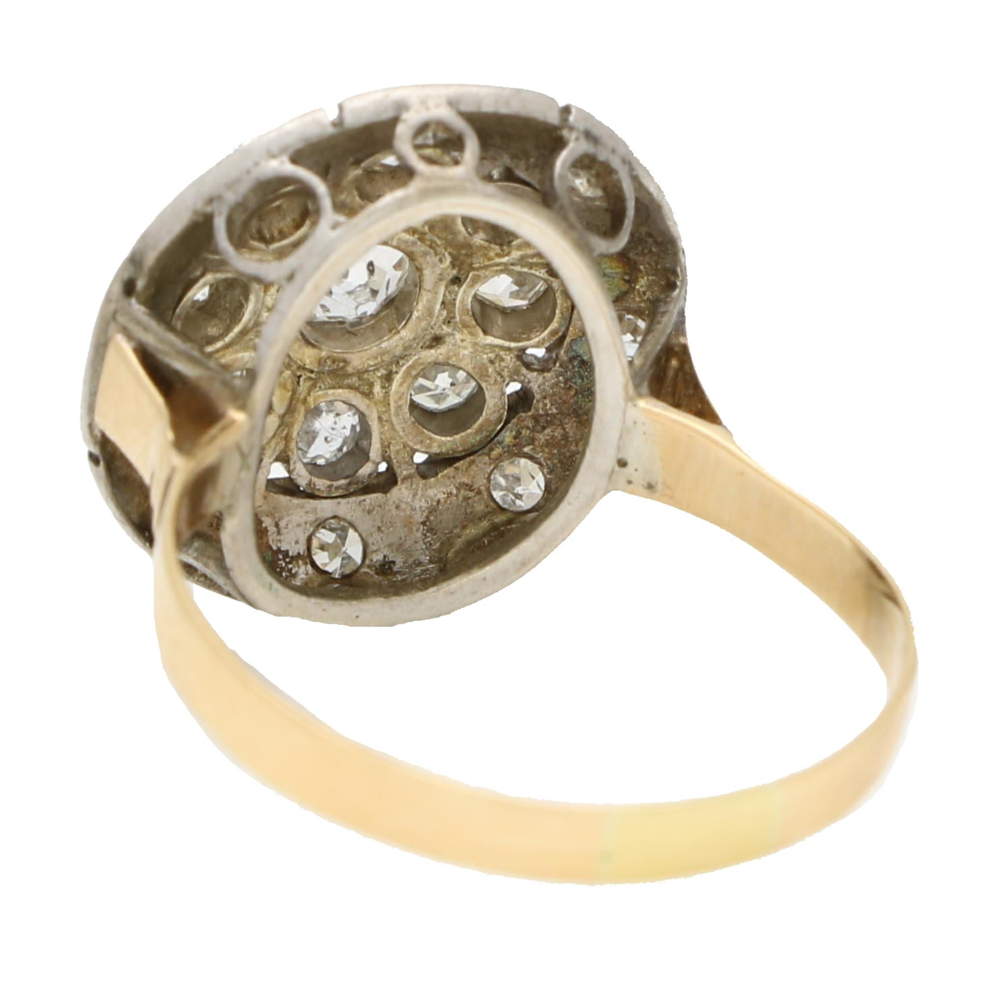 Bague Art déco ancienne grappe de diamants taille ancienne en or rose 18 carats et platine en vente 1