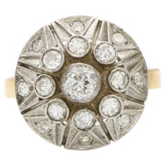 Antique Art Deco Old Cut Diamond Cluster Ring in 18k Rose Gold and Platinum
