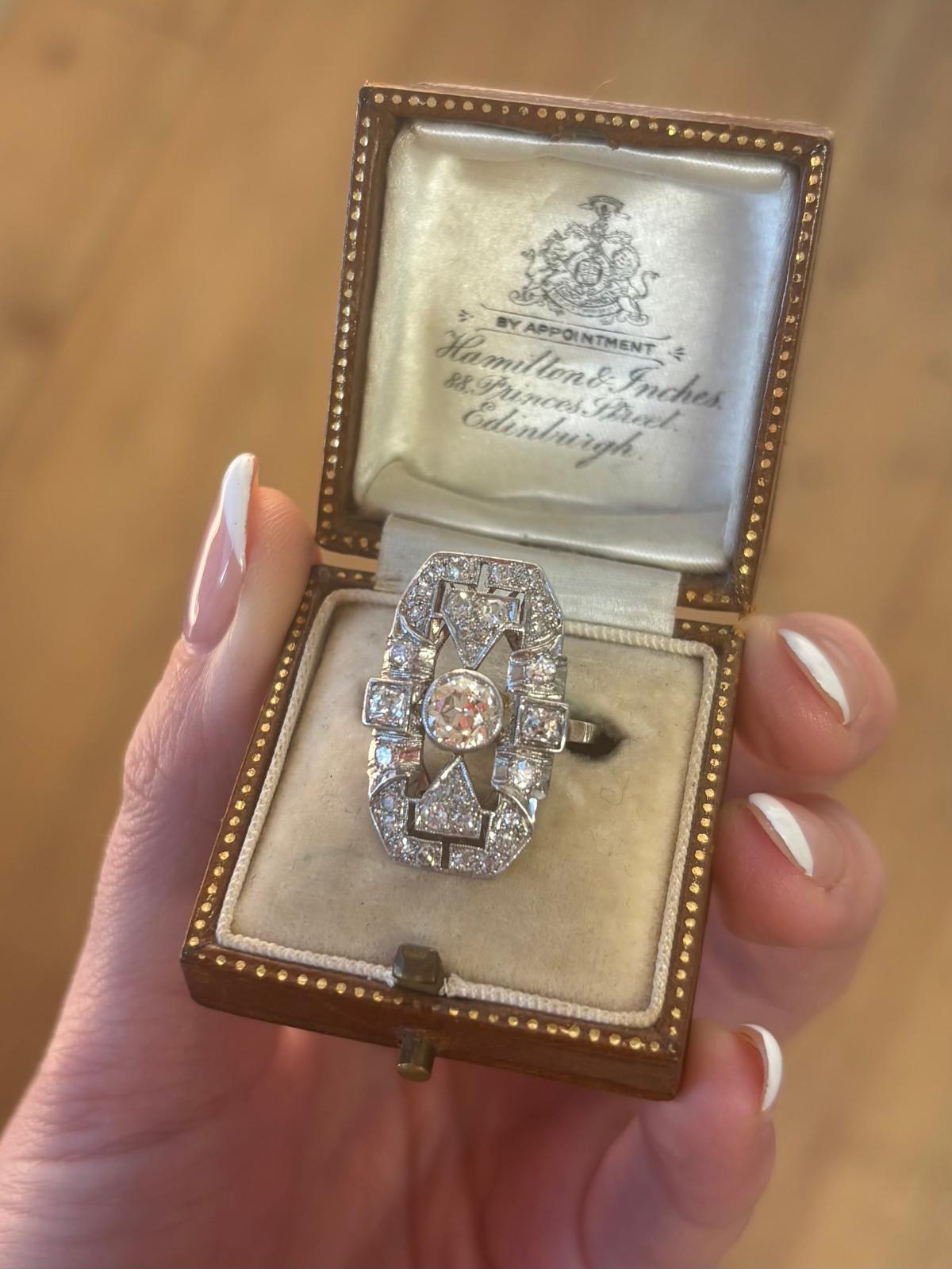 Antique Art Deco Old Cut Diamond Dress Ring Set in Platinum For Sale 5
