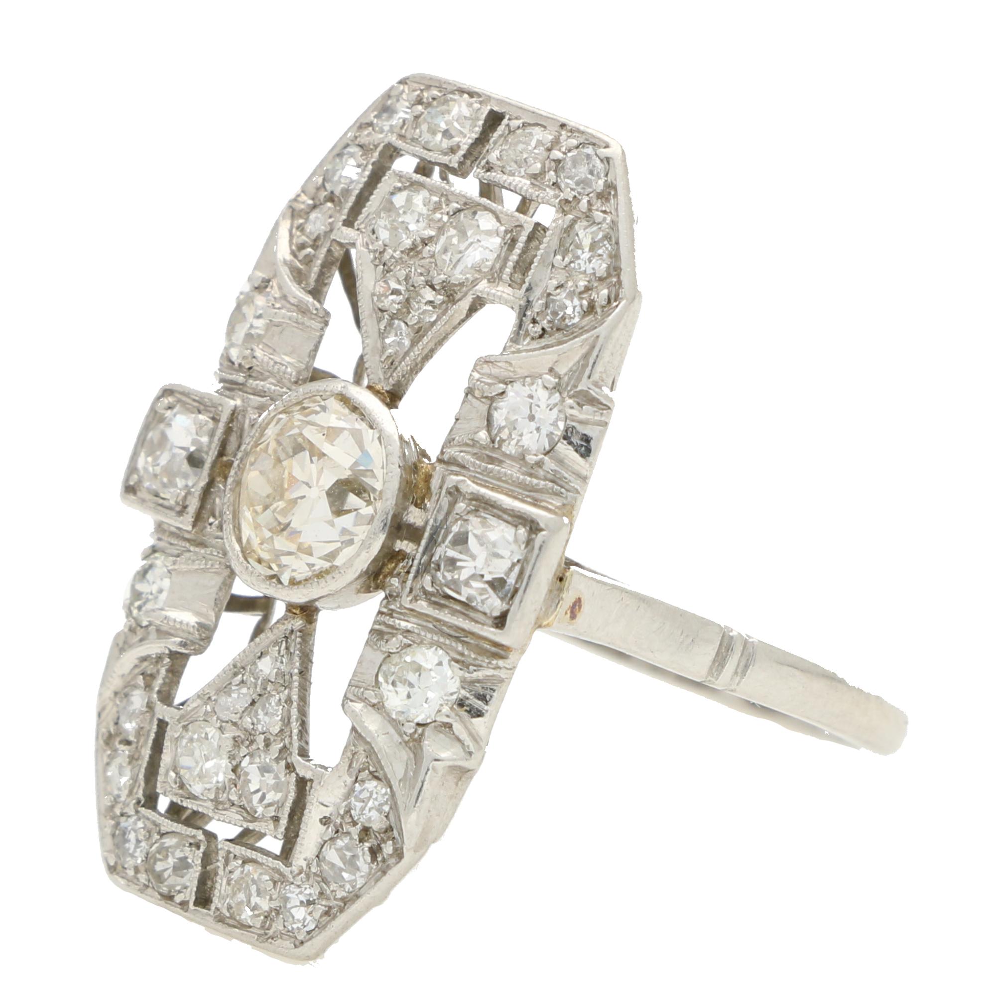 Old Mine Cut Antique Art Deco Old Cut Diamond Dress Ring Set in Platinum For Sale
