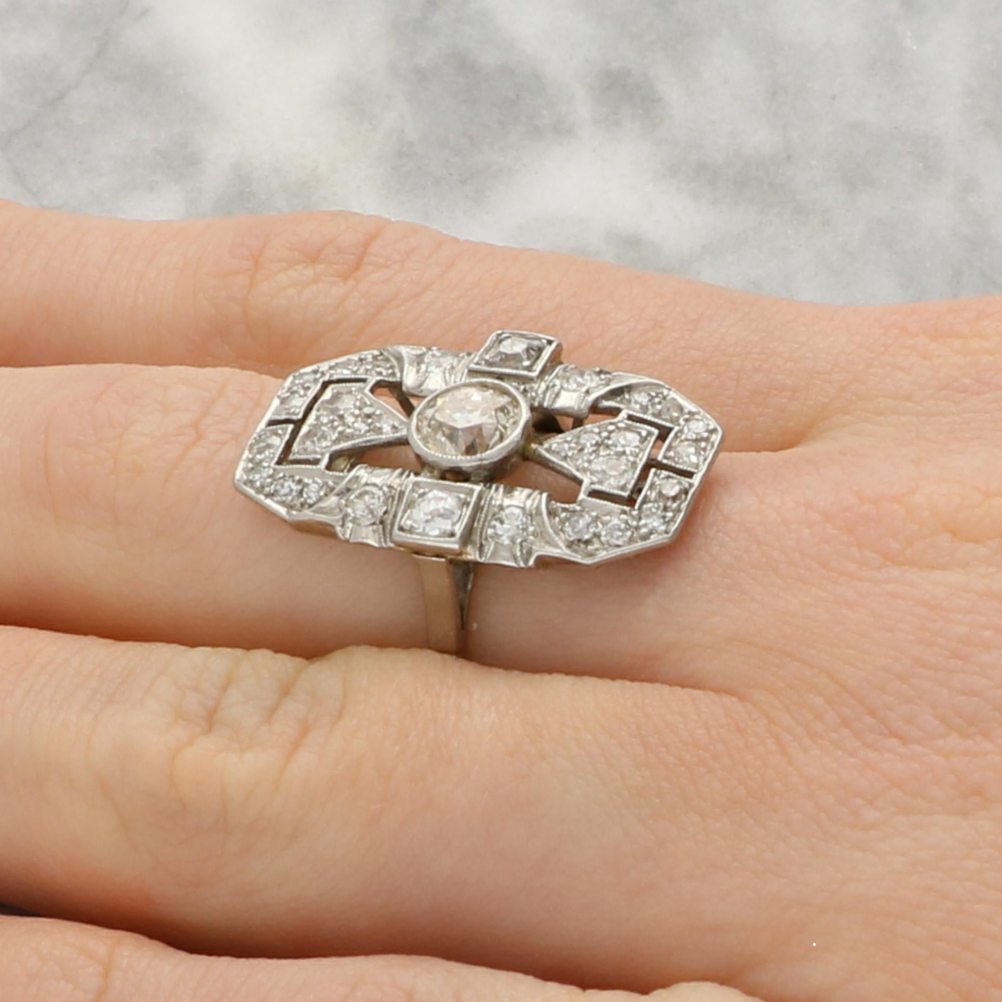 Women's or Men's Antique Art Deco Old Cut Diamond Dress Ring Set in Platinum For Sale