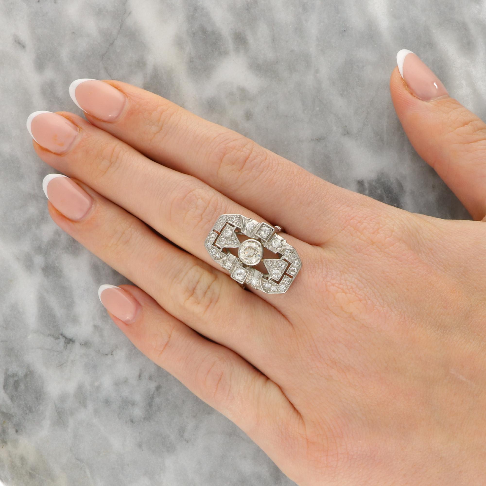 Antique Art Deco Old Cut Diamond Dress Ring Set in Platinum For Sale 1