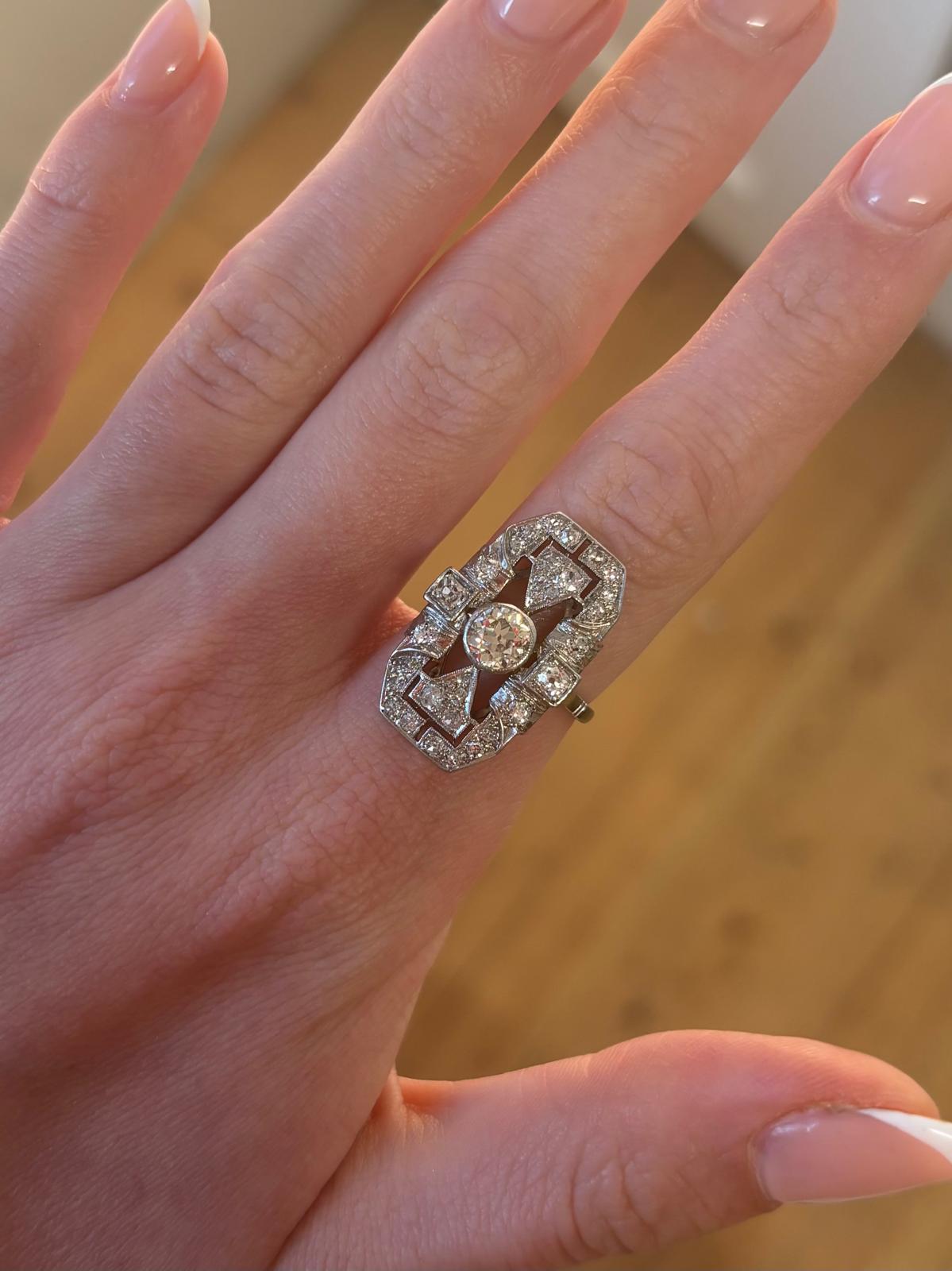 Antique Art Deco Old Cut Diamond Dress Ring Set in Platinum For Sale 2