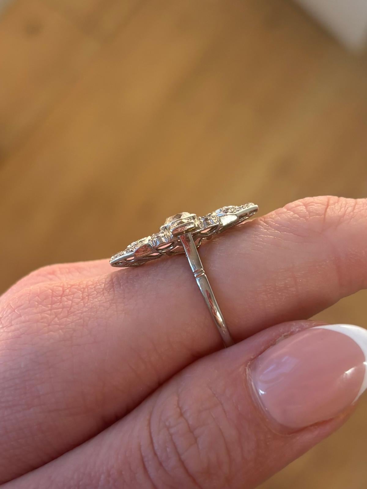 Antique Art Deco Old Cut Diamond Dress Ring Set in Platinum For Sale 3
