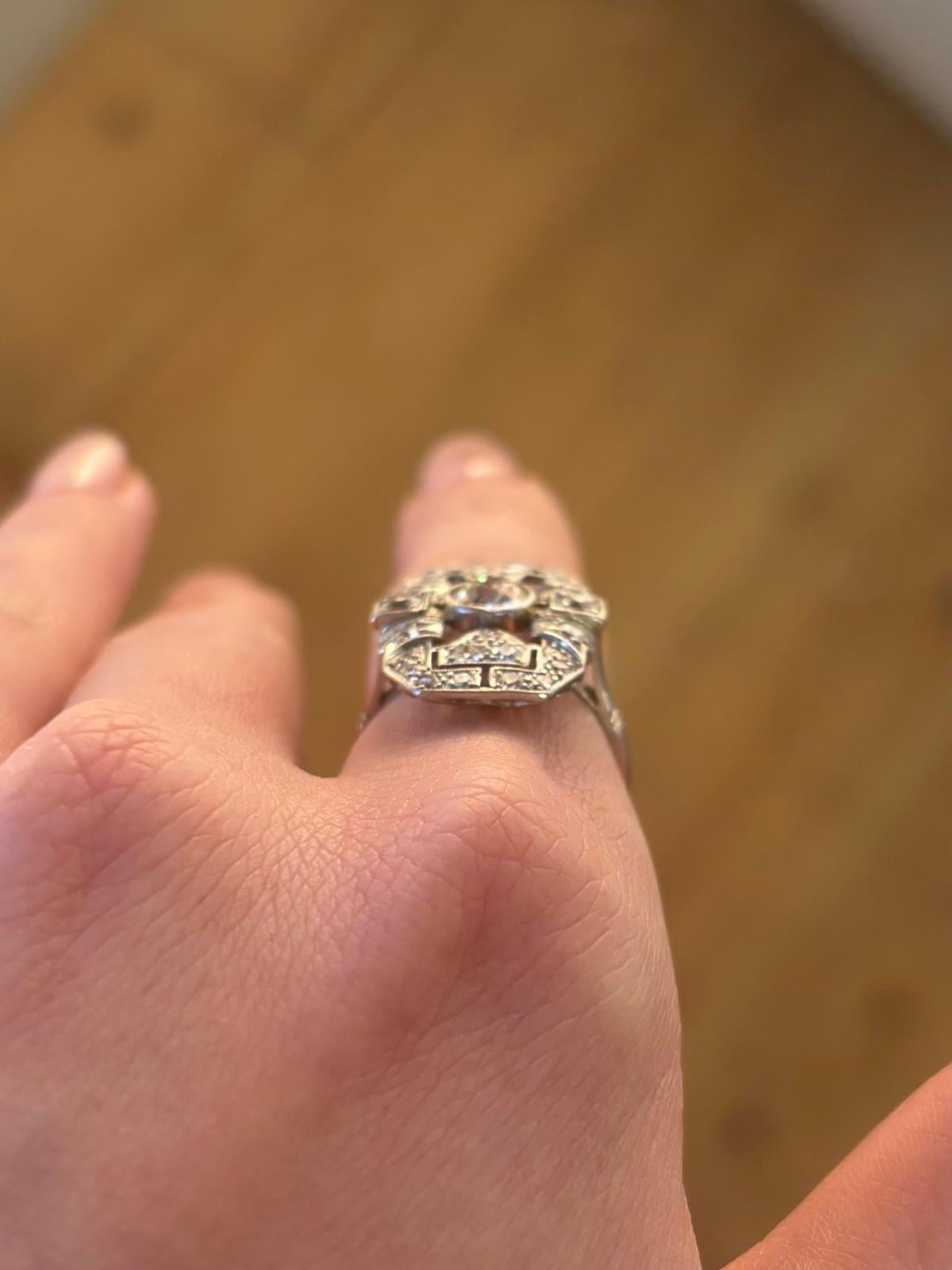 Antique Art Deco Old Cut Diamond Dress Ring Set in Platinum For Sale 4