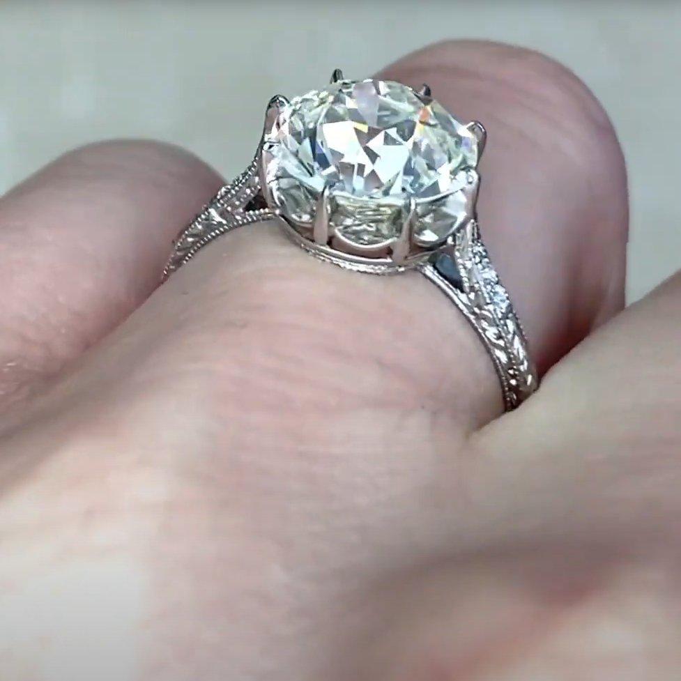 Old European Cut Antique Art Deco Old Euro Diamond Engagement Ring (Approx 3.20-Carats), Platinum For Sale