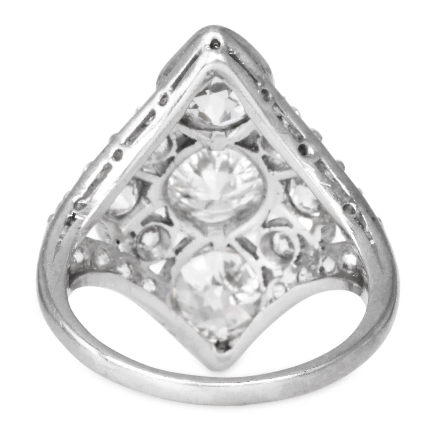 ANTICO Anello Navette in platino con diamante da 3,35 carati, in stile Art Deco Old European Cut in vendita 2