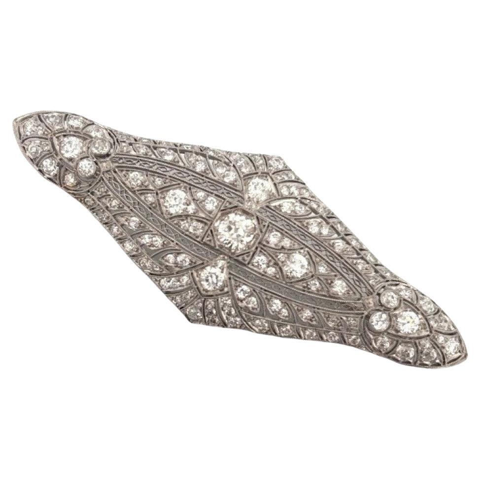 Antique Art Deco Old European Cut 5.48ctw Platinum Natural Diamond Brooch