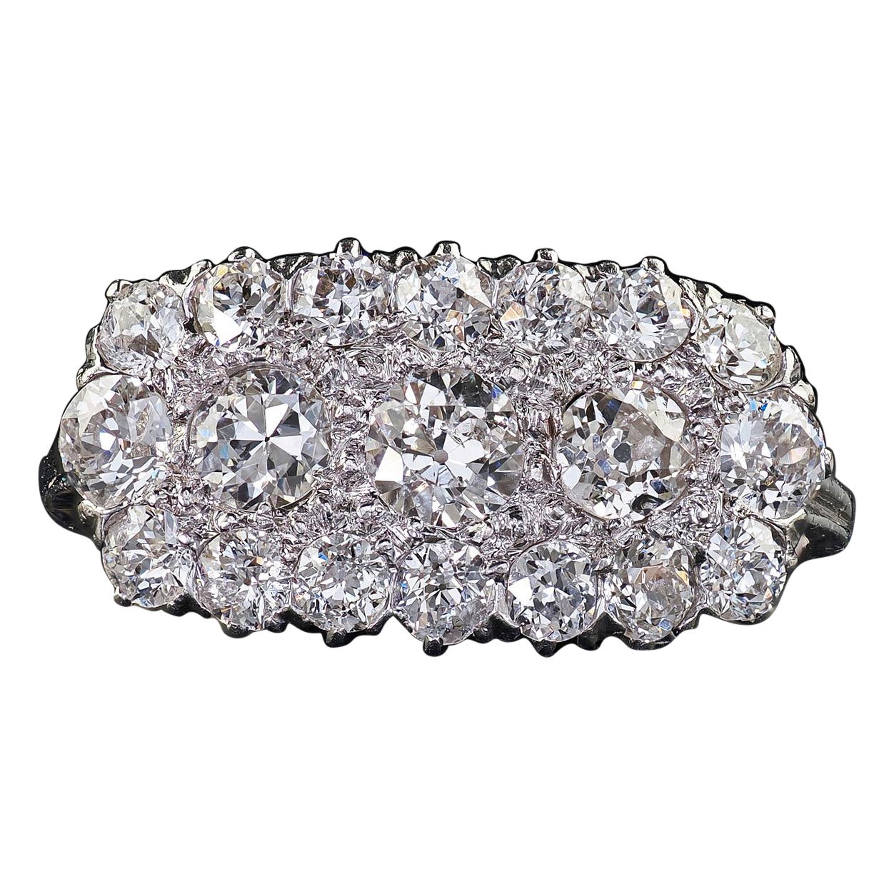 Antique Art Deco Old European Cut Diamond Cluster Saddle Cocktail Band Ring