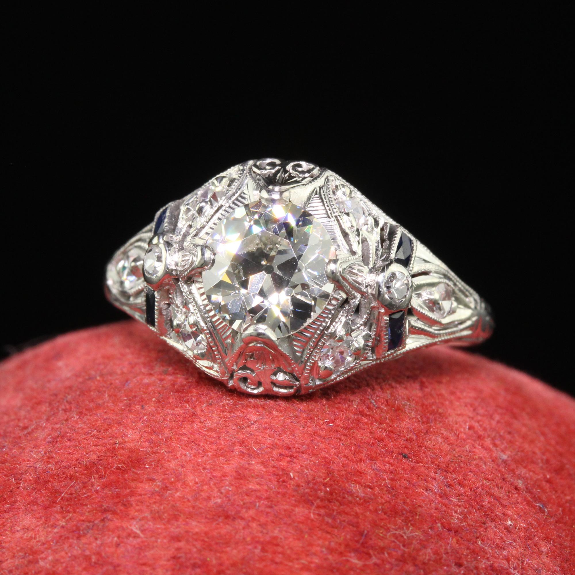 Beautiful Antique Art Deco Old European Cut Diamond Filigree Floral Engagement Ring - GIA. This gorgeous Art Deco engagement ring is crafted in platinum. This ring features a gorgeous old European cut diamond in the center that has a GIA report. The