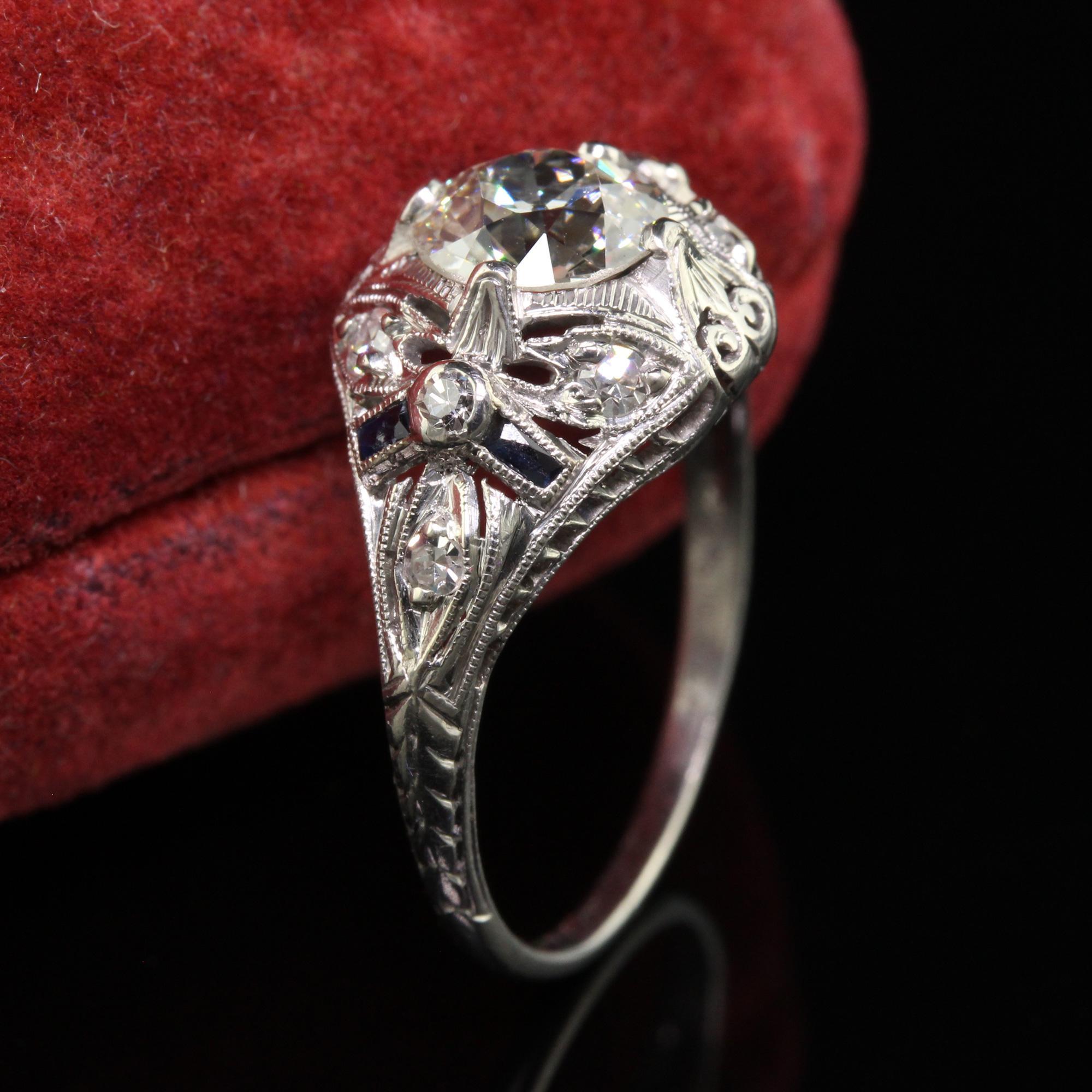 Antique Art Deco Old European Cut Diamond Filigree Floral Engagement Ring - GIA In Good Condition For Sale In Great Neck, NY