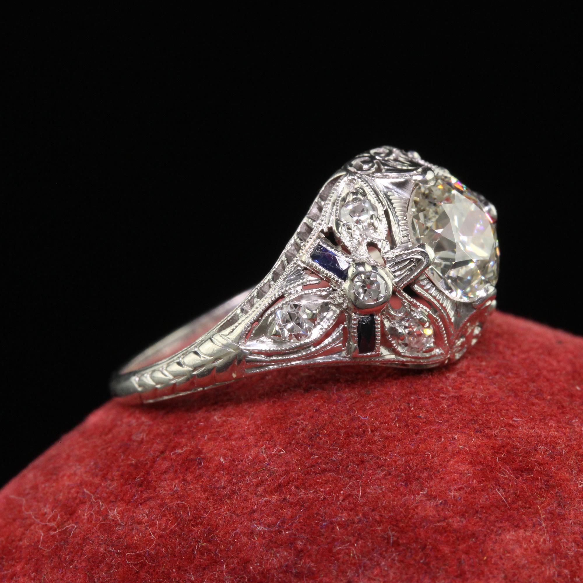 Women's Antique Art Deco Old European Cut Diamond Filigree Floral Engagement Ring - GIA For Sale