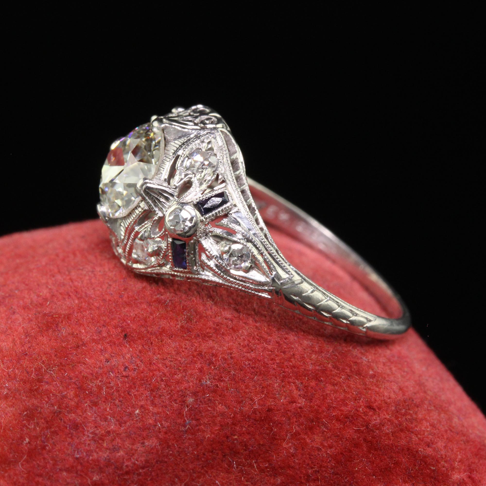 Antique Art Deco Old European Cut Diamond Filigree Floral Engagement Ring - GIA For Sale 1