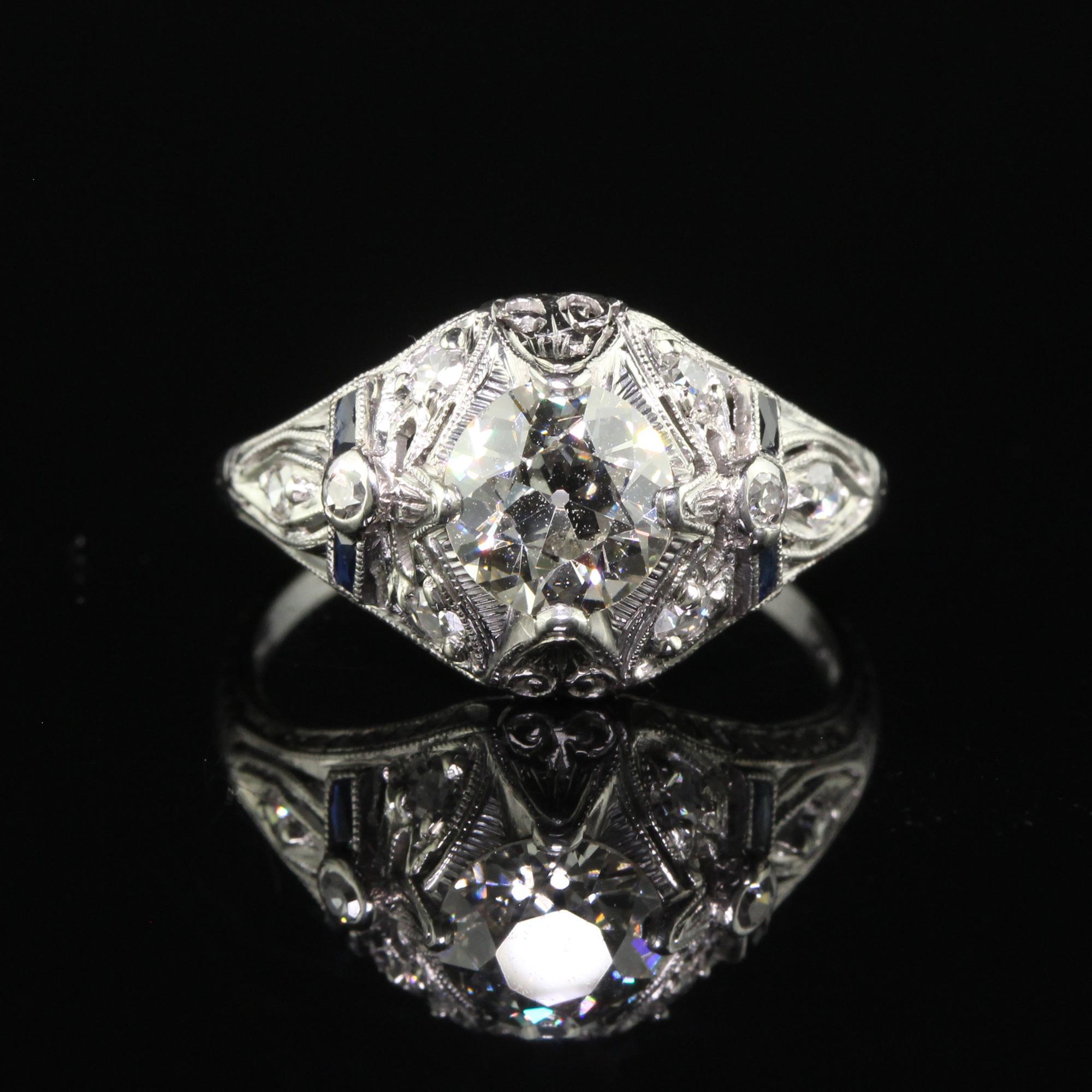Antique Art Deco Old European Cut Diamond Filigree Floral Engagement Ring - GIA For Sale 2