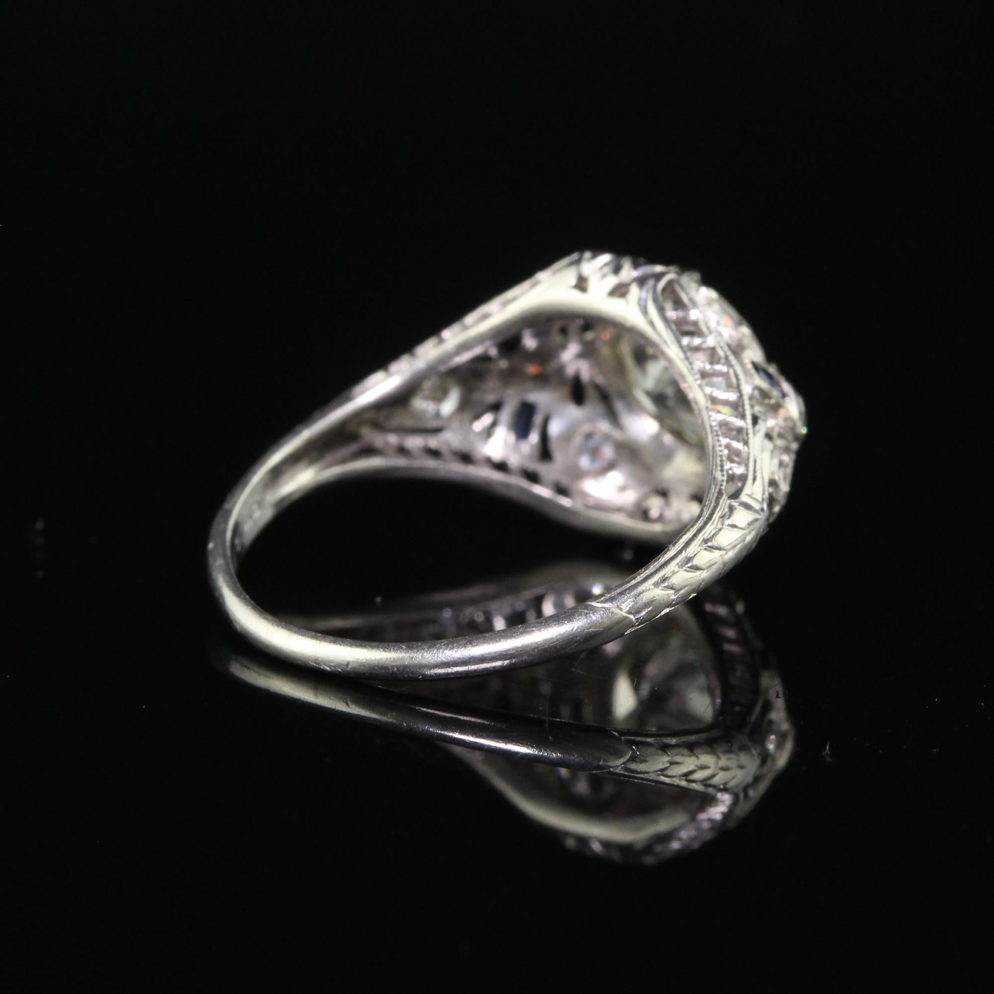 Antique Art Deco Old European Cut Diamond Filigree Floral Engagement Ring - GIA For Sale 3