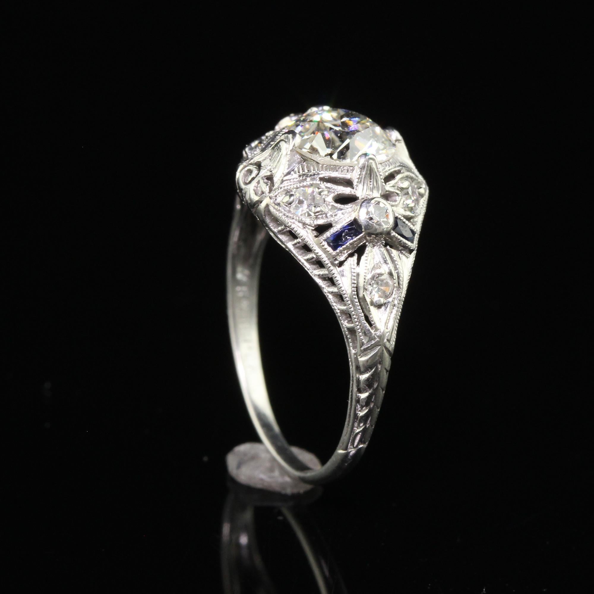 Antique Art Deco Old European Cut Diamond Filigree Floral Engagement Ring - GIA For Sale 4