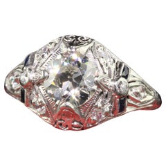 Antique Art Deco Old European Cut Diamond Filigree Floral Engagement Ring - GIA