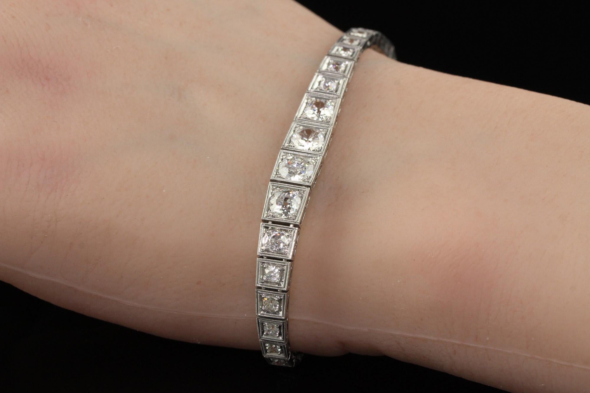 Antique Art Deco Old European Cut Diamond Graduated Line Bracelet 6