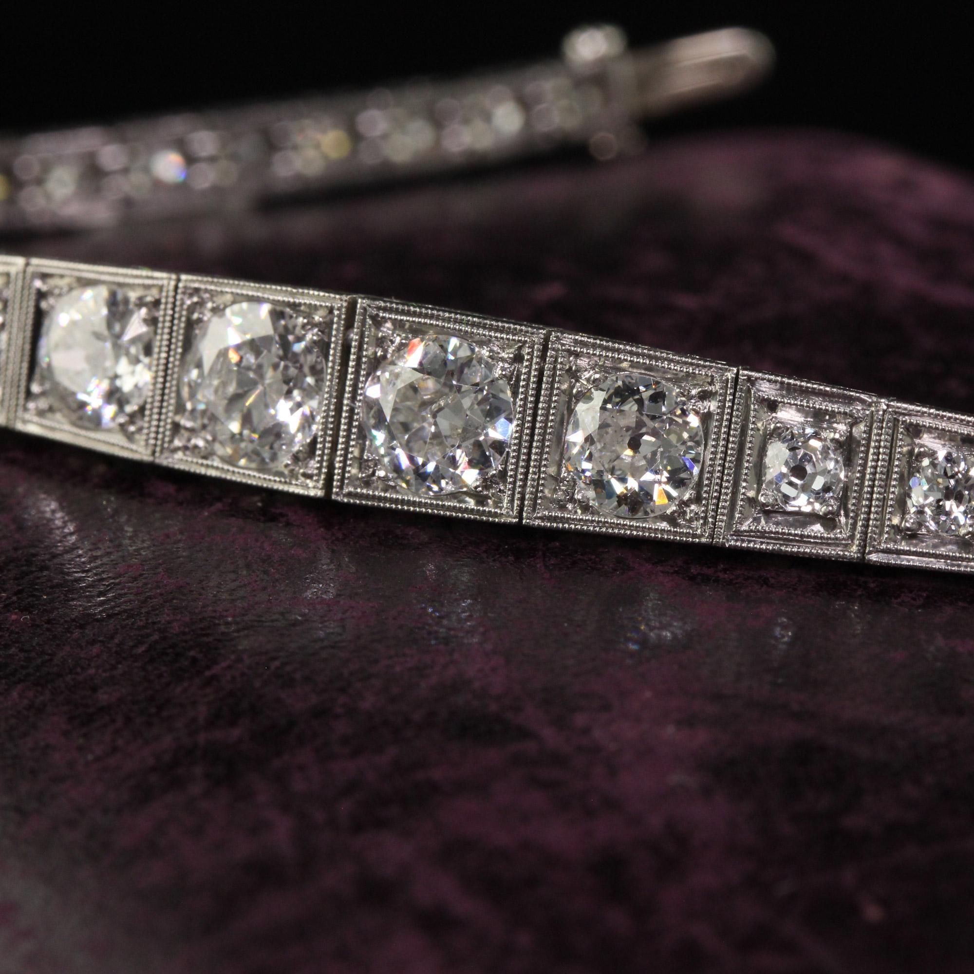 Antique Art Deco Old European Cut Diamond Graduated Line Bracelet In Good Condition In Great Neck, NY