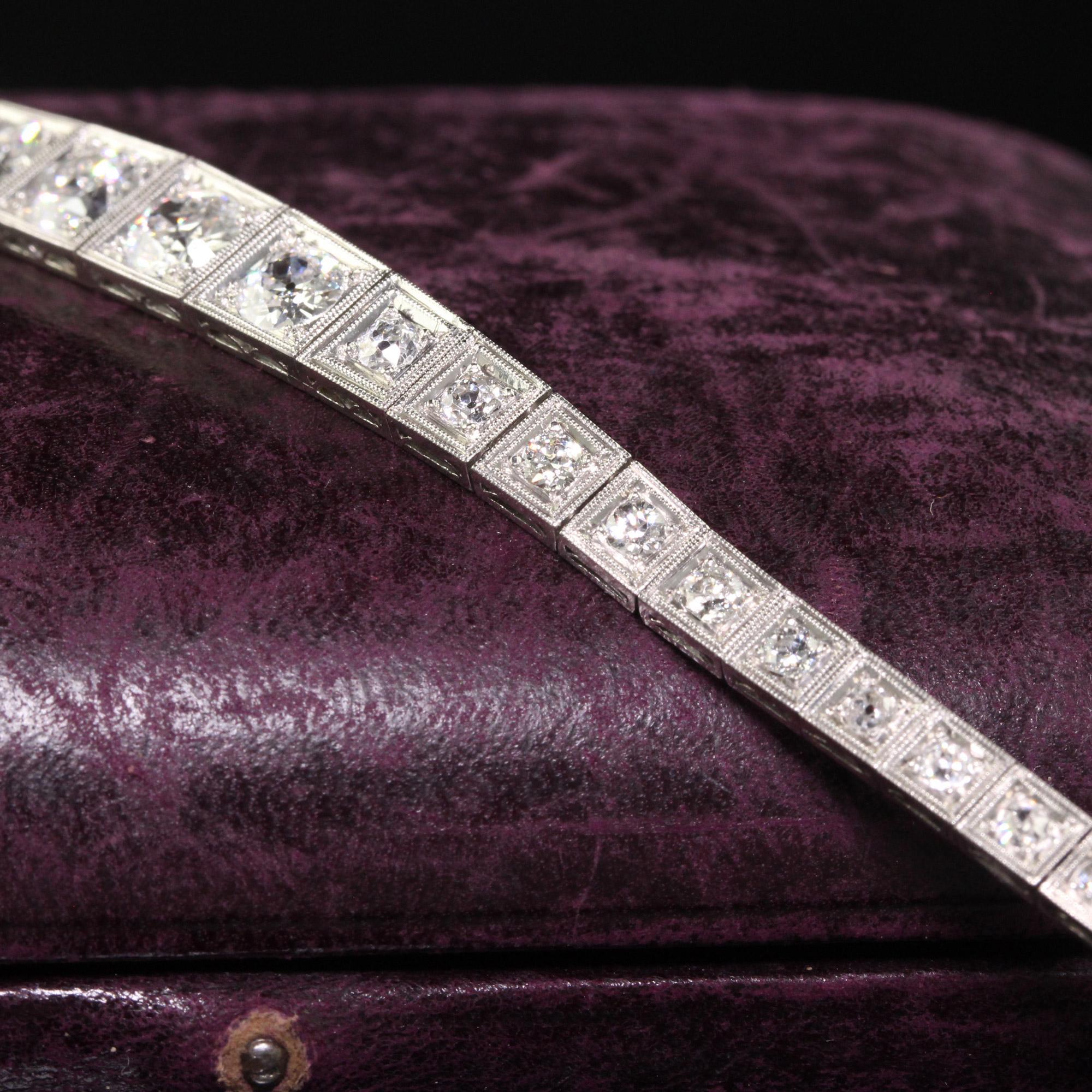 Women's Antique Art Deco Old European Cut Diamond Graduated Line Bracelet