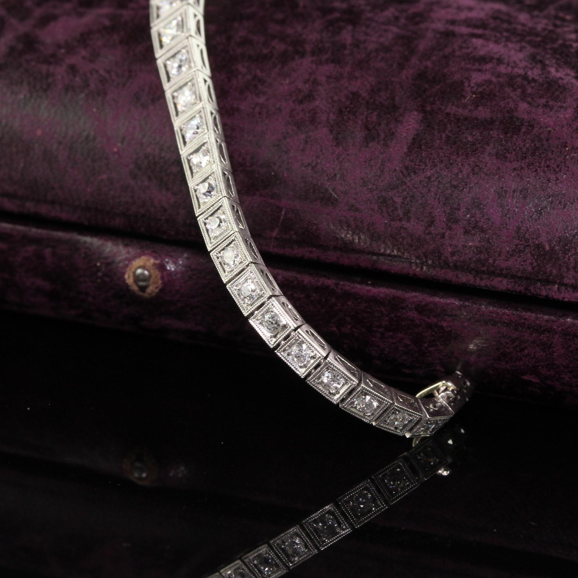 Antique Art Deco Old European Cut Diamond Graduated Line Bracelet 2